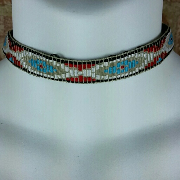 Bunny Style Jewelry - Choker Necklace Red white blue black 14" adj